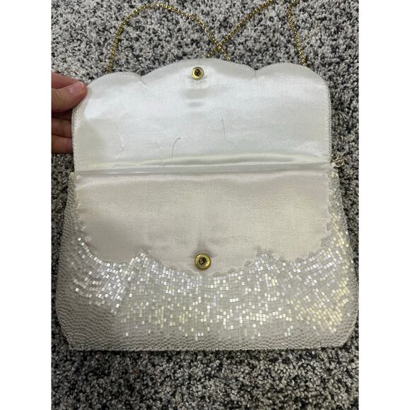 Vintage Beaded Women’s Handbag Clutch, Gold Chain Pearl Beads Spring Easter - Picture 4 of 10